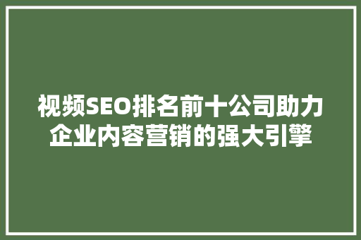 视频SEO排名前十公司助力企业内容营销的强大引擎