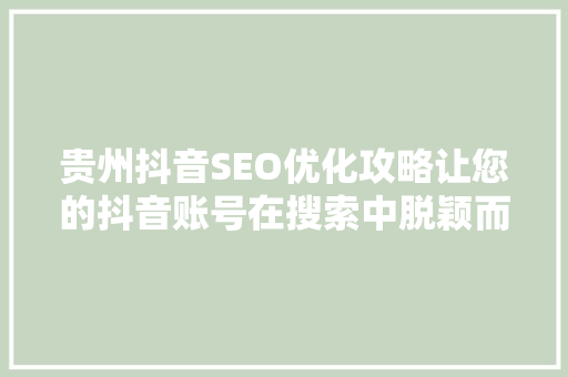 贵州抖音SEO优化攻略让您的抖音账号在搜索中脱颖而出