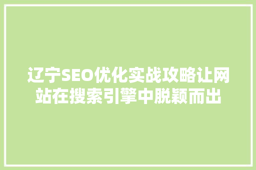 辽宁SEO优化实战攻略让网站在搜索引擎中脱颖而出