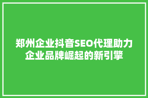 郑州企业抖音SEO代理助力企业品牌崛起的新引擎