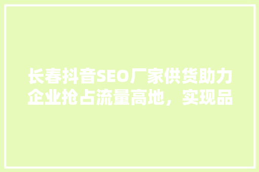 长春抖音SEO厂家供货助力企业抢占流量高地，实现品牌价值最大化
