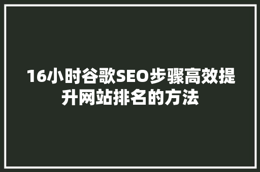 16小时谷歌SEO步骤高效提升网站排名的方法