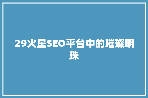 29火星SEO平台中的璀璨明珠
