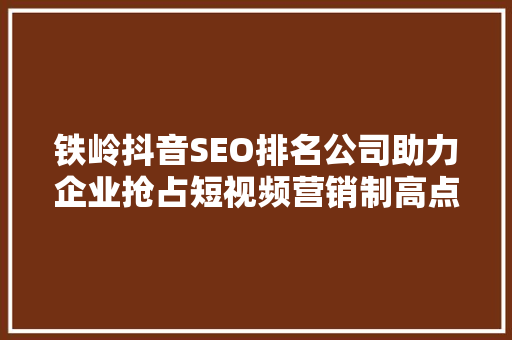 铁岭抖音SEO排名公司助力企业抢占短视频营销制高点