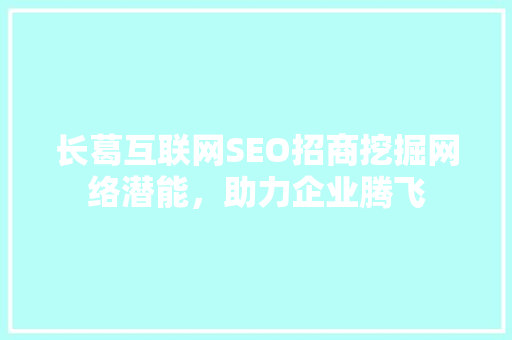 长葛互联网SEO招商挖掘网络潜能，助力企业腾飞