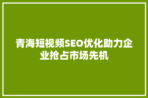青海短视频SEO优化助力企业抢占市场先机