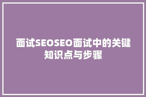 面试SEOSEO面试中的关键知识点与步骤