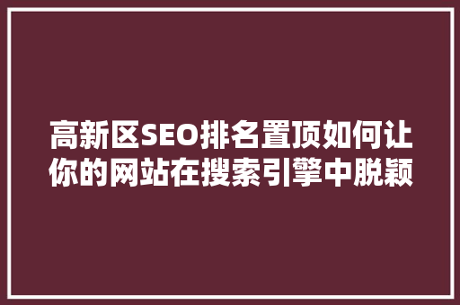 高新区SEO排名置顶如何让你的网站在搜索引擎中脱颖而出