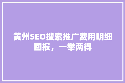 黄州SEO搜索推广费用明细回报，一举两得