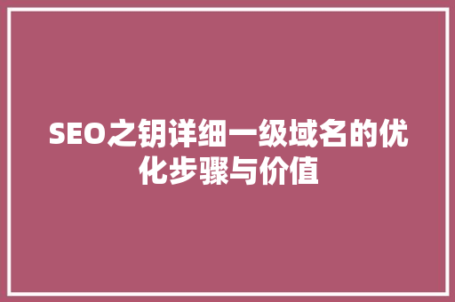 SEO之钥详细一级域名的优化步骤与价值