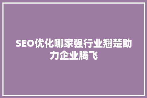 SEO优化哪家强行业翘楚助力企业腾飞