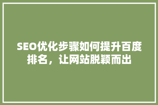 SEO优化步骤如何提升百度排名，让网站脱颖而出