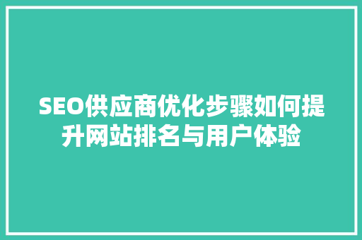 SEO供应商优化步骤如何提升网站排名与用户体验