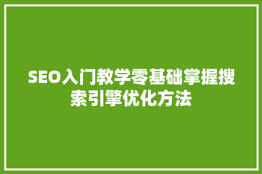 SEO入门教学零基础掌握搜索引擎优化方法