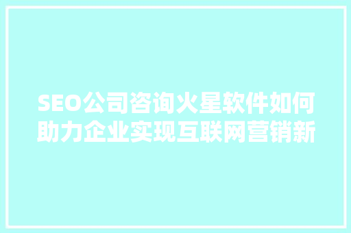 SEO公司咨询火星软件如何助力企业实现互联网营销新突破