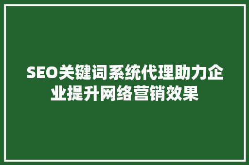 SEO关键词系统代理助力企业提升网络营销效果