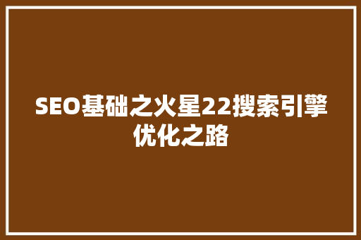 SEO基础之火星22搜索引擎优化之路
