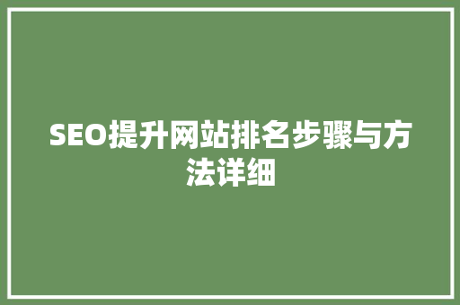 SEO提升网站排名步骤与方法详细