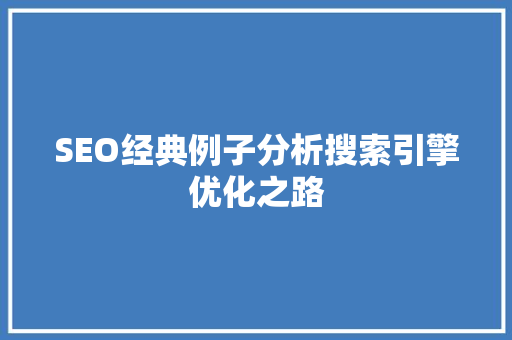 SEO经典例子分析搜索引擎优化之路