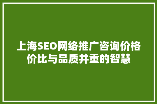 上海SEO网络推广咨询价格价比与品质并重的智慧