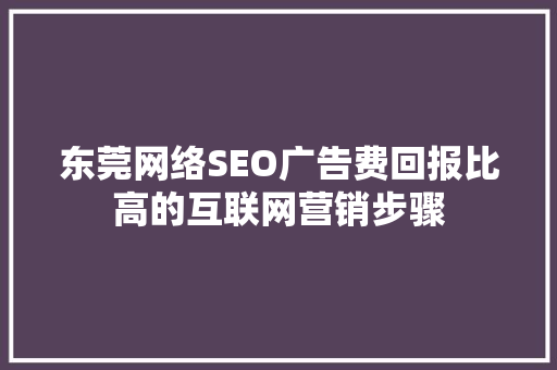 东莞网络SEO广告费回报比高的互联网营销步骤