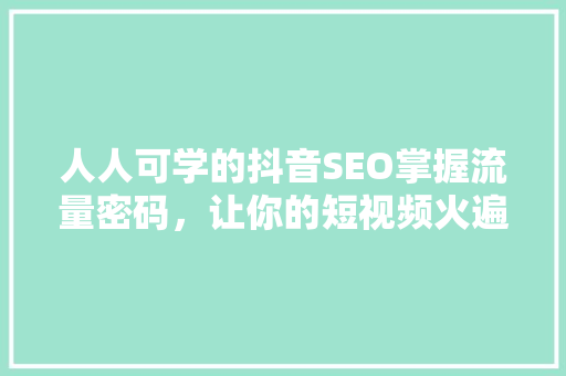 人人可学的抖音SEO掌握流量密码，让你的短视频火遍全网