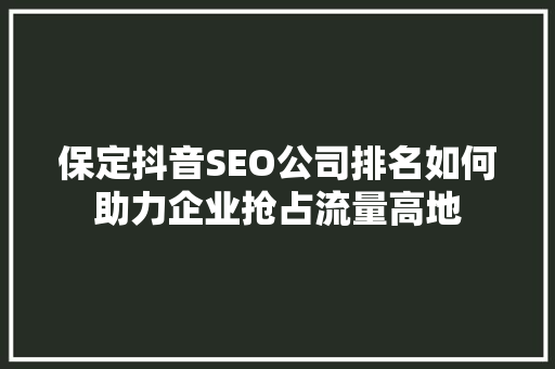 保定抖音SEO公司排名如何助力企业抢占流量高地