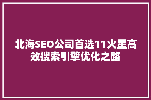 北海SEO公司首选11火星高效搜索引擎优化之路