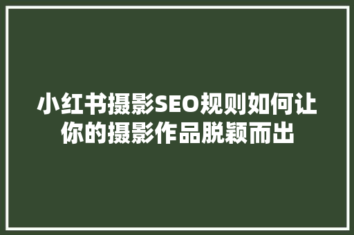 小红书摄影SEO规则如何让你的摄影作品脱颖而出