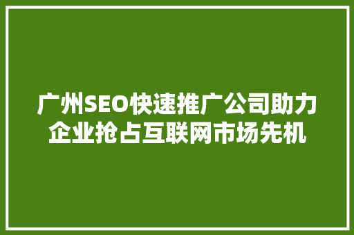 广州SEO快速推广公司助力企业抢占互联网市场先机