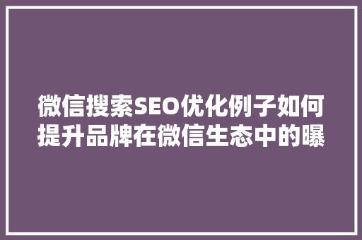 微信搜索SEO优化例子如何提升品牌在微信生态中的曝光度