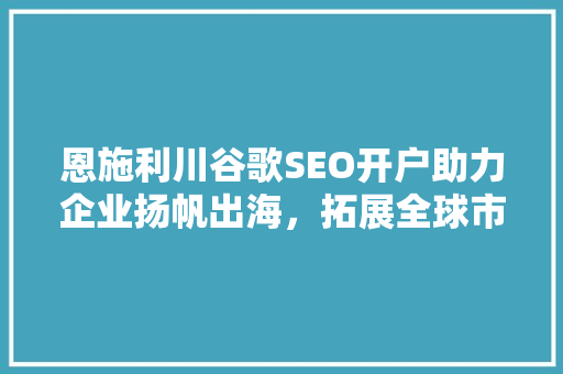 恩施利川谷歌SEO开户助力企业扬帆出海，拓展全球市场