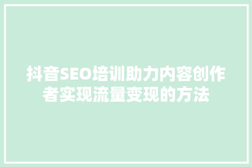 抖音SEO培训助力内容创作者实现流量变现的方法