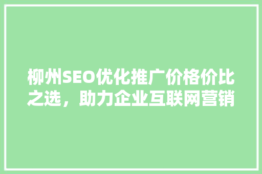 柳州SEO优化推广价格价比之选，助力企业互联网营销