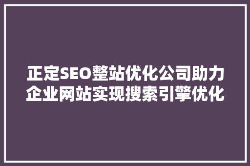 正定SEO整站优化公司助力企业网站实现搜索引擎优化新高度