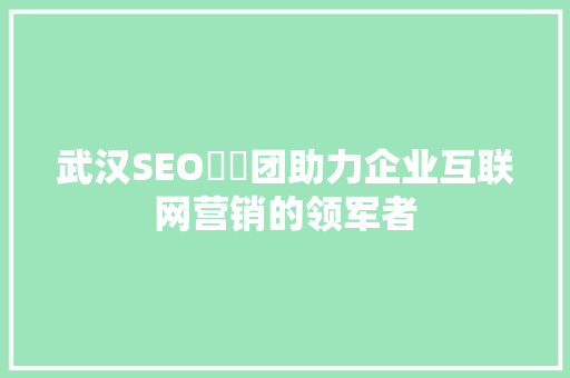 武汉SEO亼仐团助力企业互联网营销的领军者