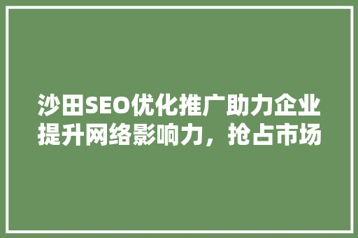 沙田SEO优化推广助力企业提升网络影响力，抢占市场先机