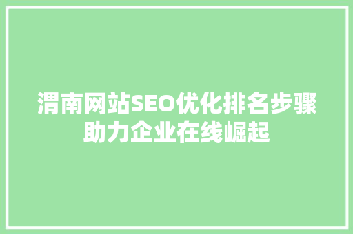 渭南网站SEO优化排名步骤助力企业在线崛起
