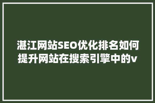 湛江网站SEO优化排名如何提升网站在搜索引擎中的visibility
