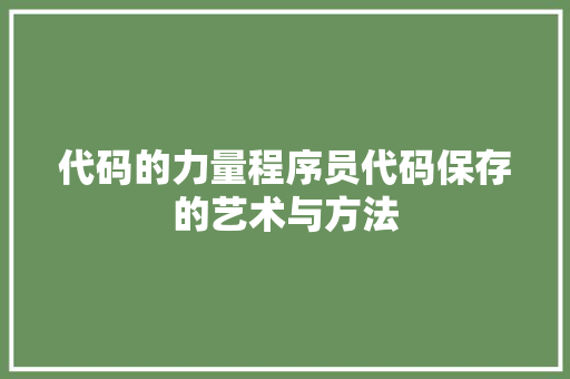 代码的力量程序员代码保存的艺术与方法