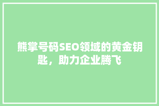 熊掌号码SEO领域的黄金钥匙，助力企业腾飞