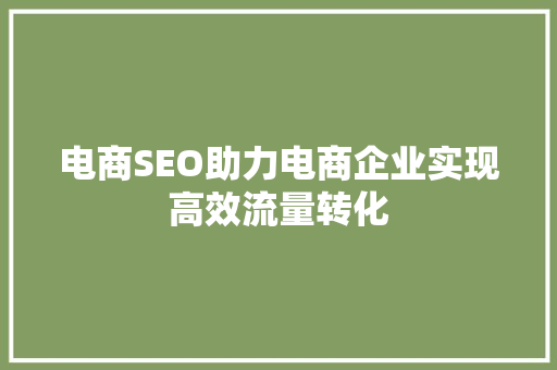 电商SEO助力电商企业实现高效流量转化