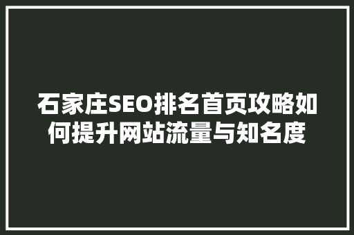 石家庄SEO排名首页攻略如何提升网站流量与知名度