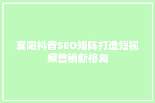 襄阳抖音SEO矩阵打造短视频营销新格局  第1张