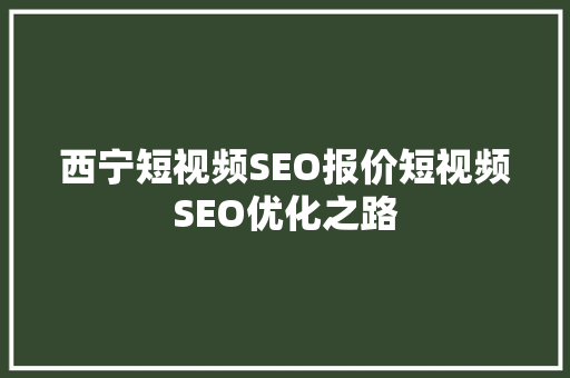 西宁短视频SEO报价短视频SEO优化之路