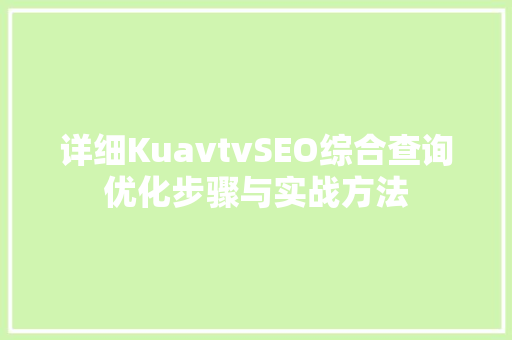 详细KuavtvSEO综合查询优化步骤与实战方法