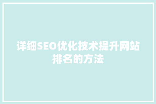 详细SEO优化技术提升网站排名的方法