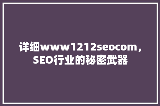 详细www1212seocom，SEO行业的秘密武器