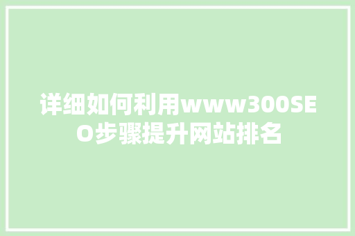 详细如何利用www300SEO步骤提升网站排名