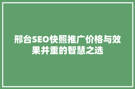 邢台SEO快照推广价格与效果并重的智慧之选